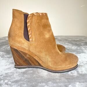 Ariat Womens Booties Sz 9 Belle Brown Suede Wedge Chunky Platform Boho Western